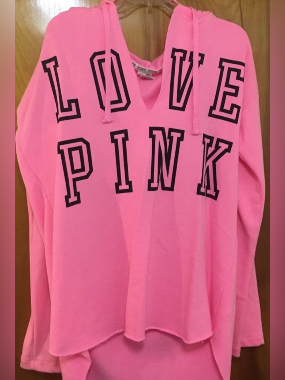LK NW 💗 VICTORIA’S SECRET PINK OVERSIZED PINK/BLACK HOODIE Women’s L Fits XL 1X